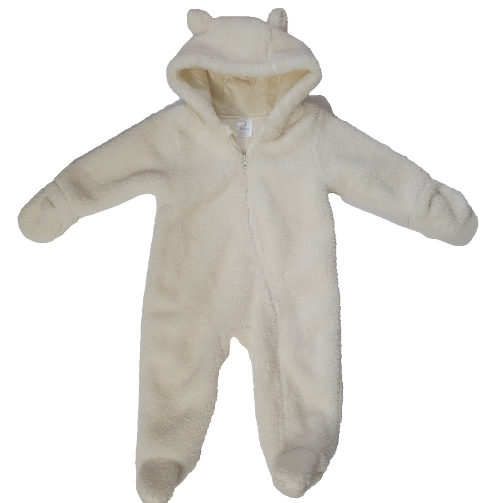 Lullaby Baby 6-9M Ivory Plush Bear Hooded Bunting Snowsuit One Piece